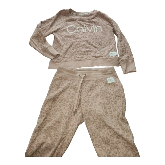 Calvin Klein 2 piece set in blush leopard Medium - Picture 2 of 4